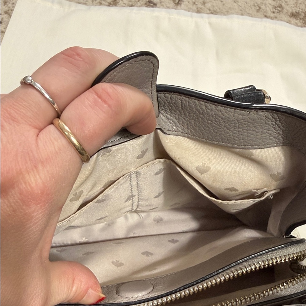 Kate Spade Pebbled Leather Colorblock Satchel in Gray/Cream/Black 🖤with Dust Bag - Picture 8 of 13